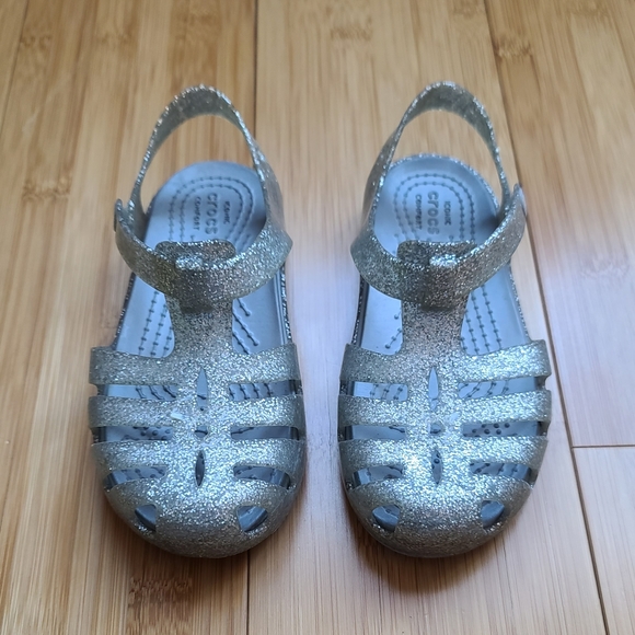 CROCS Shoes Crocs Little Girls Isabella Silver Sparkle Sandals